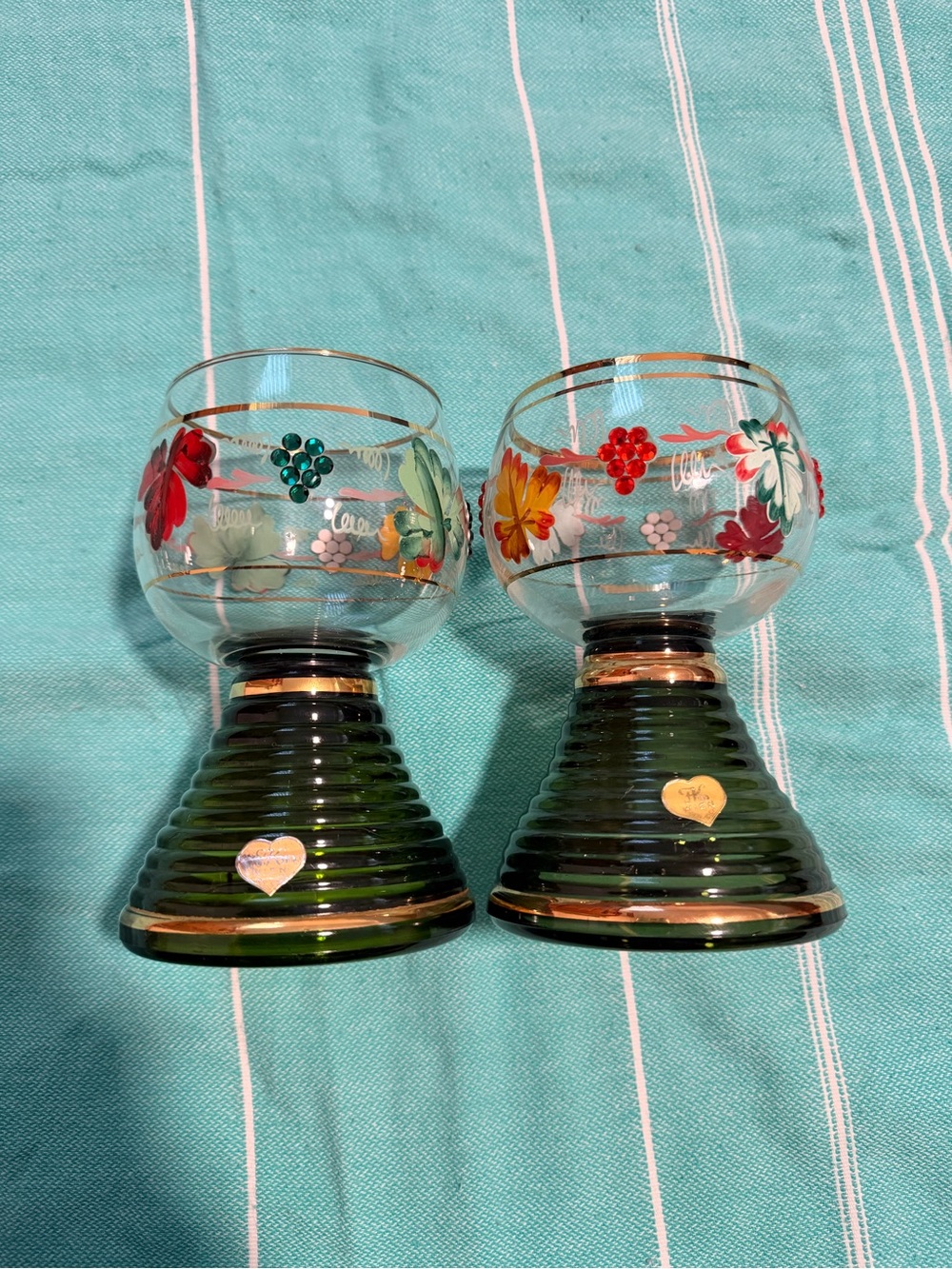 Vintage German / Austrian Römer (or Roemer) musical wine glasses.